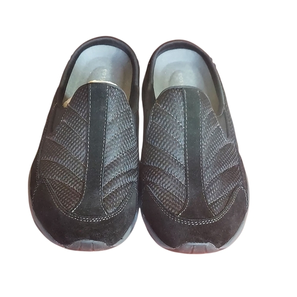 Easy Spirit Traveltime Black Suede Textile Mules Clogs 9WW - Picture 2 of 14